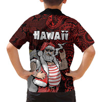Hawaii Aloha Santa Claus Funny Polynesian Tattoo Family Matching Off Shoulder Maxi Dress and Hawaiian Shirt Red Color LT03 - Polynesian Pride