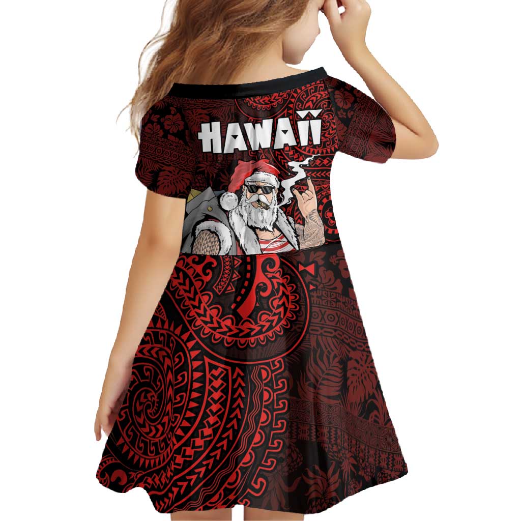 Hawaii Aloha Santa Claus Funny Polynesian Tattoo Family Matching Off Shoulder Maxi Dress and Hawaiian Shirt Red Color LT03 - Polynesian Pride
