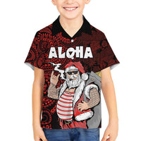 Hawaii Aloha Santa Claus Funny Polynesian Tattoo Family Matching Summer Maxi Dress and Hawaiian Shirt Red Color LT03 Son's Shirt Red - Polynesian Pride