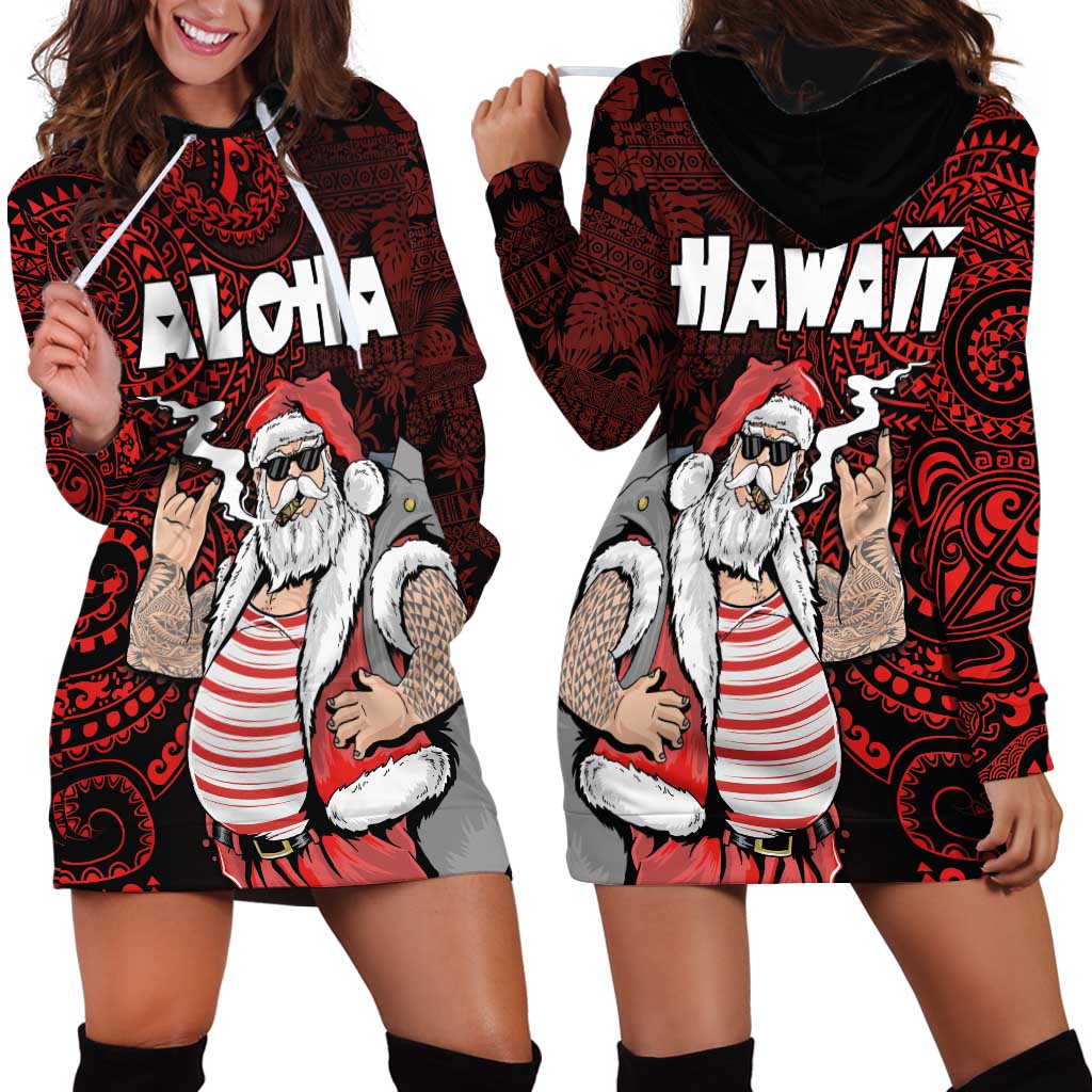 Hawaii Aloha Santa Claus Funny Polynesian Tattoo Hoodie Dress Red Color LT03 - Polynesian Pride