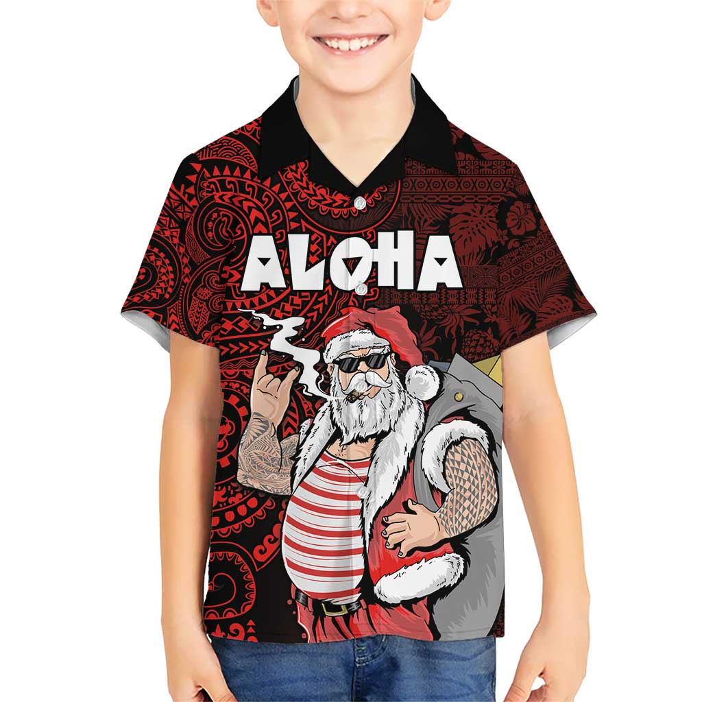 Hawaii Aloha Santa Claus Funny Polynesian Tattoo Kid Hawaiian Shirt Red Color LT03 Kid Red - Polynesian Pride