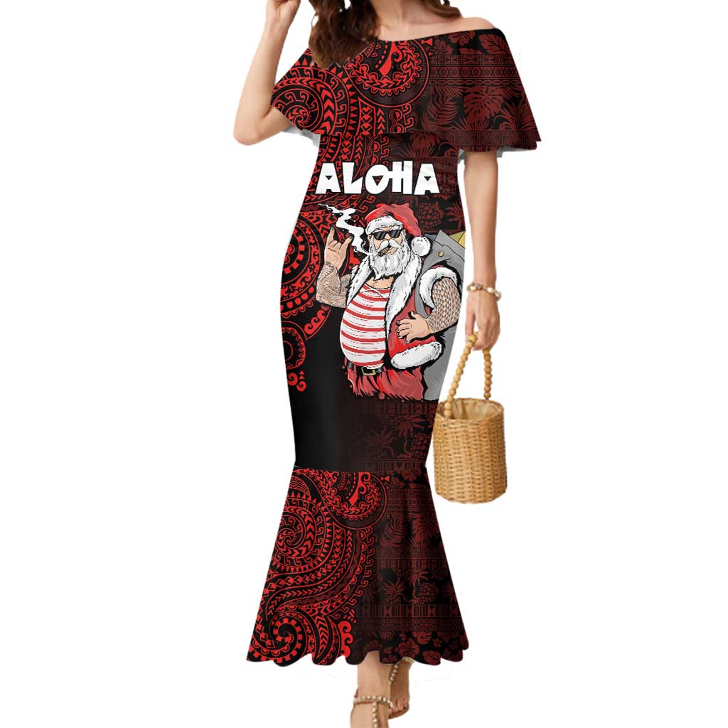 Hawaii Aloha Santa Claus Funny Polynesian Tattoo Mermaid Dress Red Color LT03 Women Red - Polynesian Pride