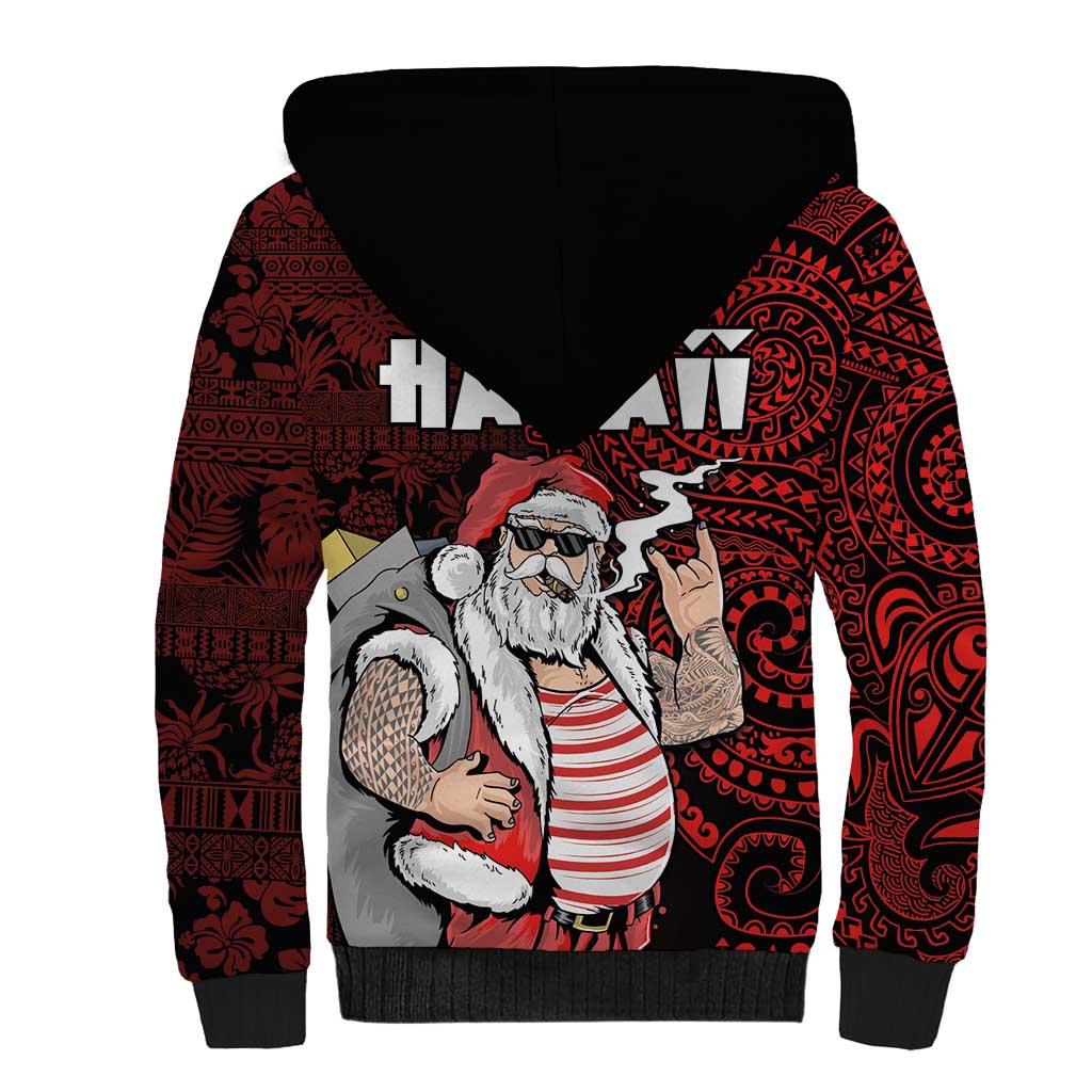 Hawaii Aloha Santa Claus Funny Polynesian Tattoo Sherpa Hoodie Red Color LT03 - Polynesian Pride