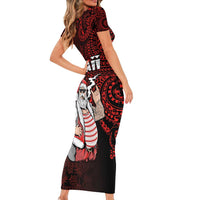 Hawaii Aloha Santa Claus Funny Polynesian Tattoo Short Sleeve Bodycon Dress Red Color LT03 - Polynesian Pride