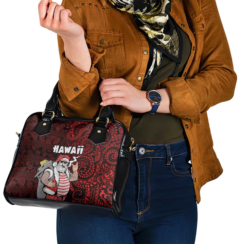 Hawaii Aloha Santa Claus Funny Polynesian Tattoo Shoulder Handbag Red Color