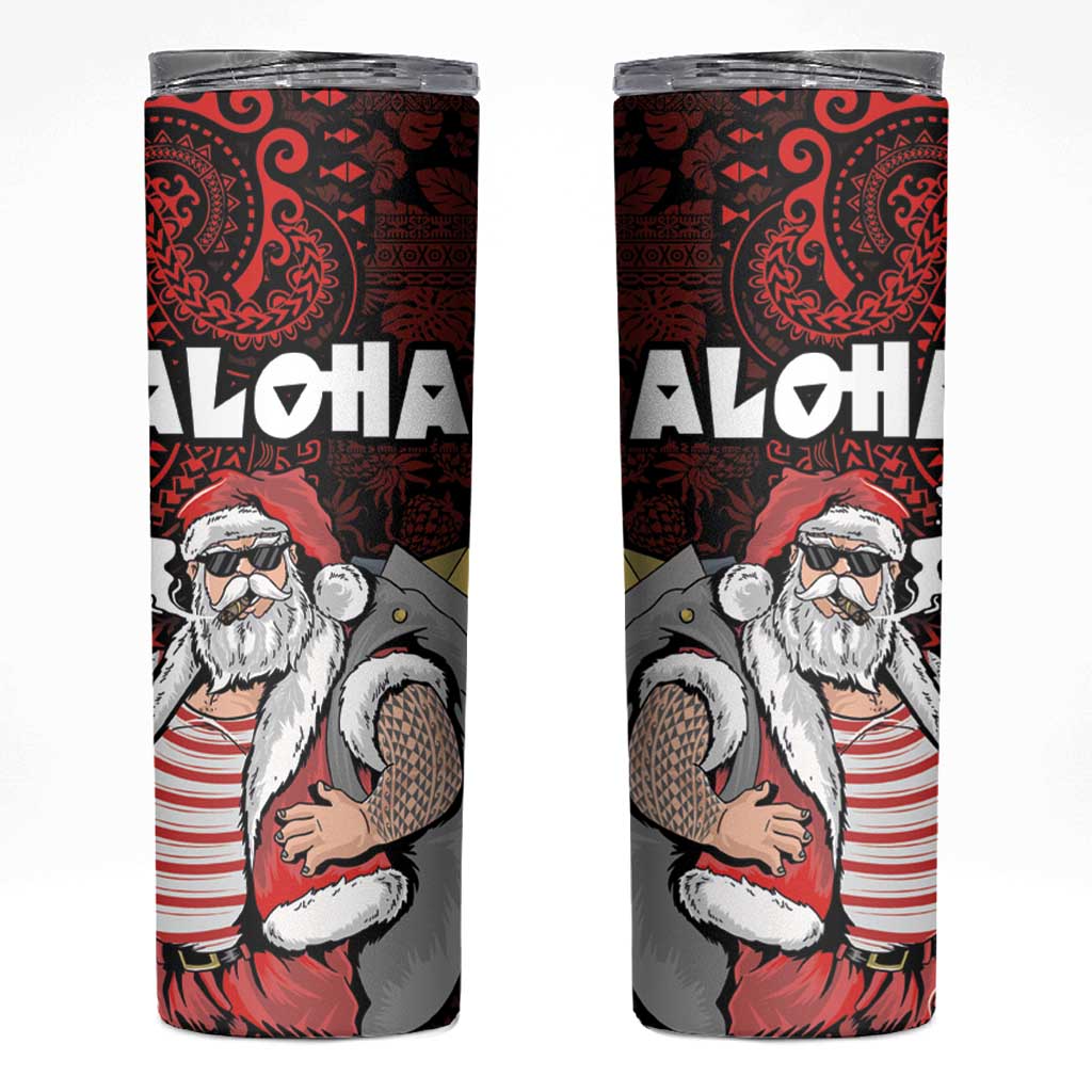 Hawaii Aloha Santa Claus Funny Polynesian Tattoo Skinny Tumbler Red Color LT03 Red - Polynesian Pride