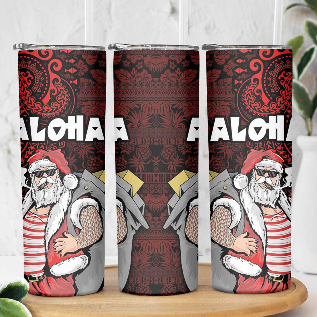 Hawaii Aloha Santa Claus Funny Polynesian Tattoo Skinny Tumbler Red Color LT03 - Polynesian Pride
