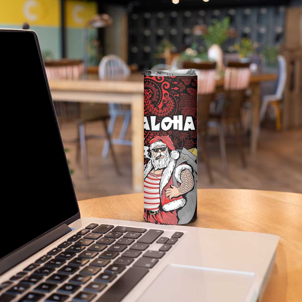 Hawaii Aloha Santa Claus Funny Polynesian Tattoo Skinny Tumbler Red Color LT03 - Polynesian Pride