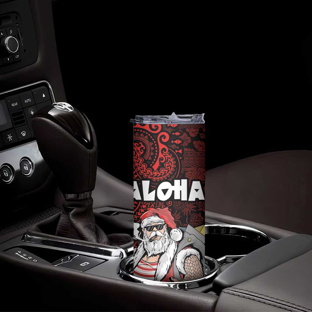 Hawaii Aloha Santa Claus Funny Polynesian Tattoo Skinny Tumbler Red Color LT03 - Polynesian Pride