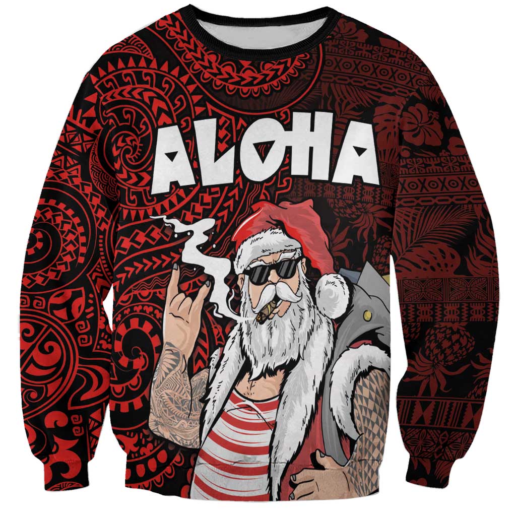 Hawaii Aloha Santa Claus Funny Polynesian Tattoo Sweatshirt Red Color LT03 Unisex Red - Polynesian Pride