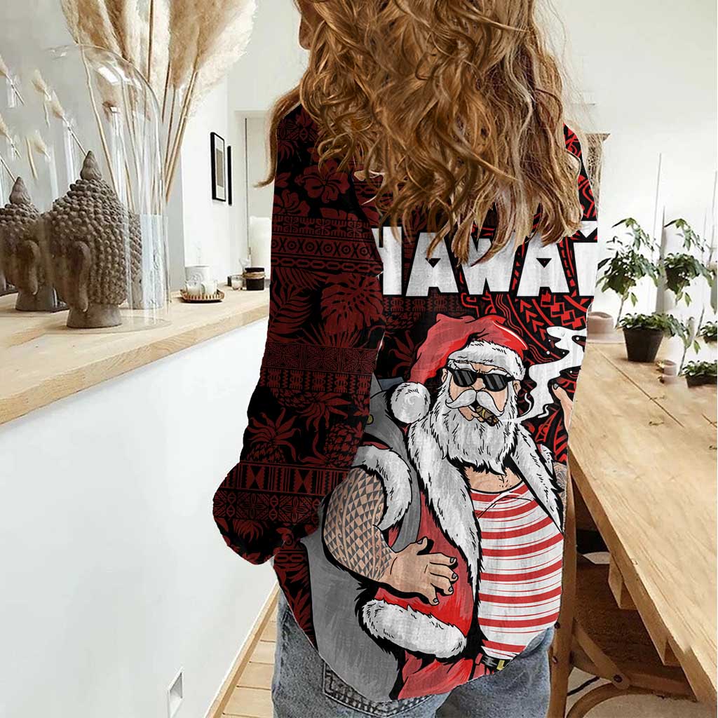 Hawaii Aloha Santa Claus Funny Polynesian Tattoo Women Casual Shirt Red Color LT03 - Polynesian Pride