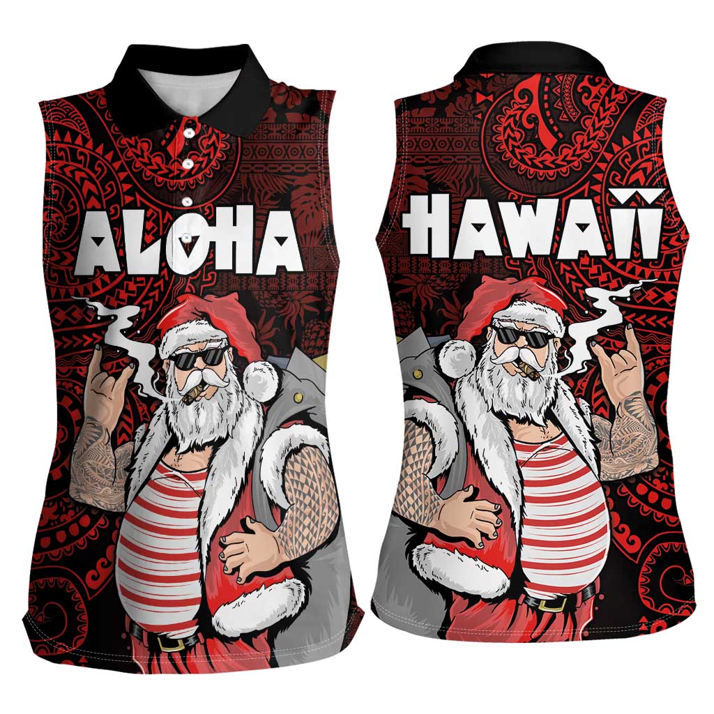Hawaii Aloha Santa Claus Funny Polynesian Tattoo Women Sleeveless Polo Shirt Red Color LT03 - Polynesian Pride