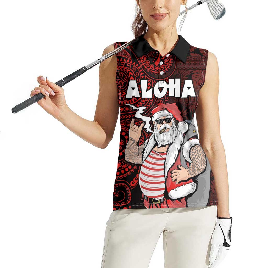 Hawaii Aloha Santa Claus Funny Polynesian Tattoo Women Sleeveless Polo Shirt Red Color LT03 - Polynesian Pride