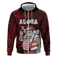 Hawaii Aloha Santa Claus Funny Polynesian Tattoo Zip Hoodie Red Color