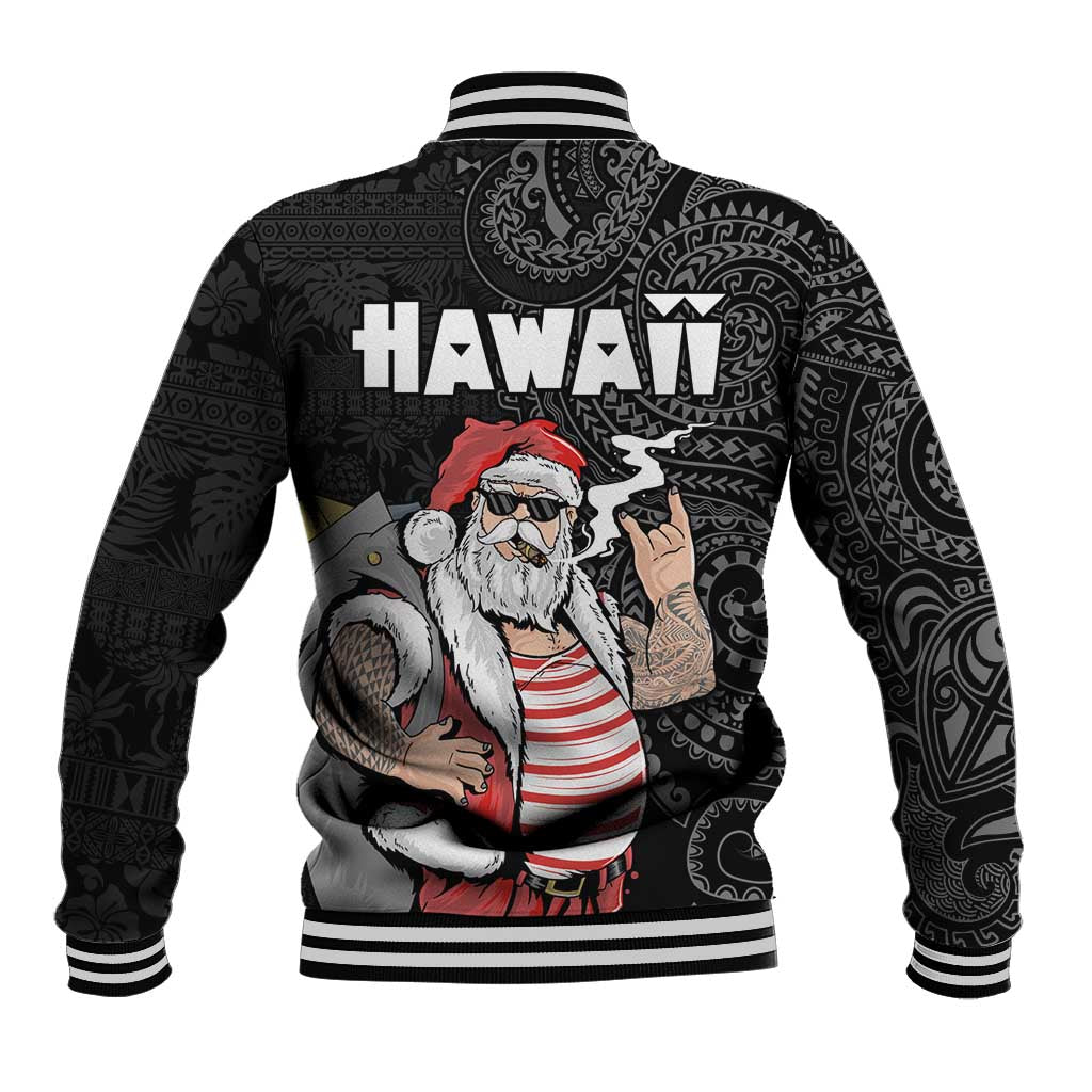 Hawaii Aloha Santa Claus Funny Polynesian Tattoo Baseball Jacket Black Color