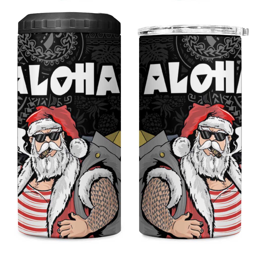 Hawaii Aloha Santa Claus Funny Polynesian Tattoo 4 in 1 Can Cooler Tumbler Black Color LT03 One Size: 16 oz Black - Polynesian Pride