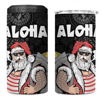 Hawaii Aloha Santa Claus Funny Polynesian Tattoo 4 in 1 Can Cooler Tumbler Black Color LT03 One Size: 16 oz Black - Polynesian Pride