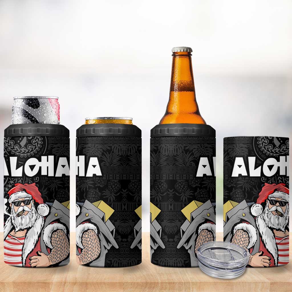 Hawaii Aloha Santa Claus Funny Polynesian Tattoo 4 in 1 Can Cooler Tumbler Black Color LT03 - Polynesian Pride