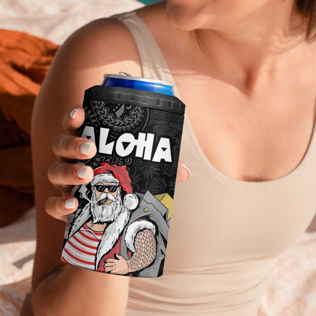 Hawaii Aloha Santa Claus Funny Polynesian Tattoo 4 in 1 Can Cooler Tumbler Black Color LT03 - Polynesian Pride