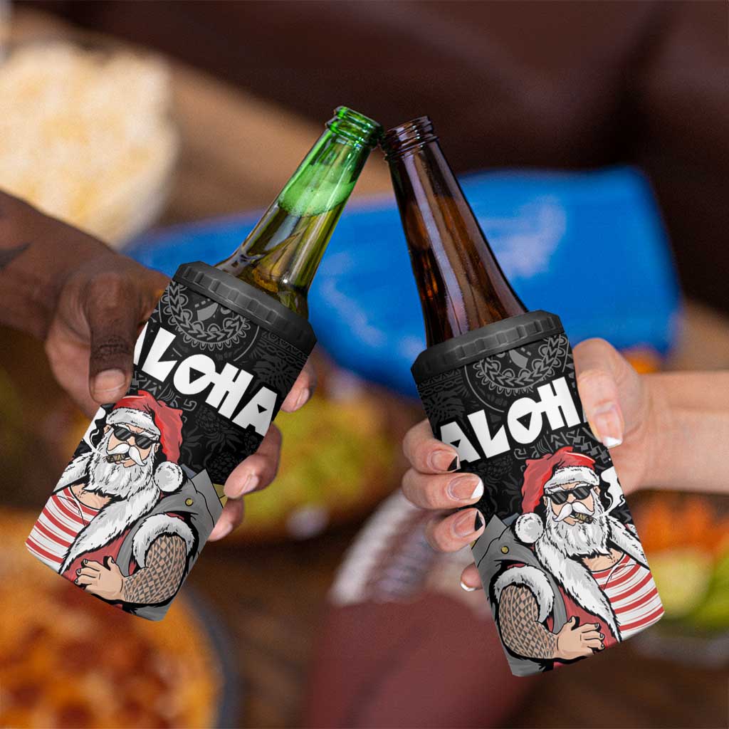 Hawaii Aloha Santa Claus Funny Polynesian Tattoo 4 in 1 Can Cooler Tumbler Black Color LT03 - Polynesian Pride