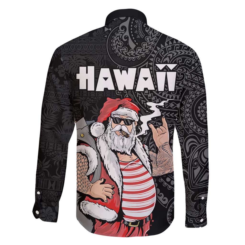 Hawaii Aloha Santa Claus Funny Polynesian Tattoo Family Matching Long Sleeve Bodycon Dress and Hawaiian Shirt Black Color LT03 - Polynesian Pride