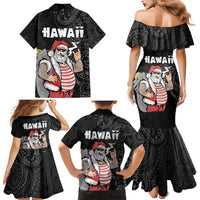 Hawaii Aloha Santa Claus Funny Polynesian Tattoo Family Matching Mermaid Dress and Hawaiian Shirt Black Color LT03 - Polynesian Pride