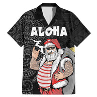 Hawaii Aloha Santa Claus Funny Polynesian Tattoo Family Matching Mermaid Dress and Hawaiian Shirt Black Color LT03 Dad's Shirt - Short Sleeve Black - Polynesian Pride
