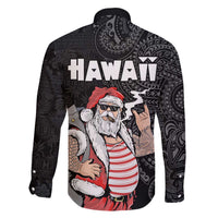 Hawaii Aloha Santa Claus Funny Polynesian Tattoo Family Matching Off The Shoulder Long Sleeve Dress and Hawaiian Shirt Black Color LT03 - Polynesian Pride