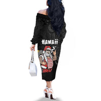 Hawaii Aloha Santa Claus Funny Polynesian Tattoo Family Matching Off The Shoulder Long Sleeve Dress and Hawaiian Shirt Black Color LT03 - Polynesian Pride