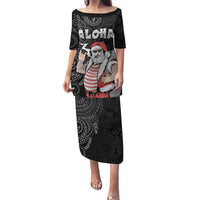 Hawaii Aloha Santa Claus Funny Polynesian Tattoo Family Matching Puletasi and Hawaiian Shirt Black Color LT03 Mom's Dress Black - Polynesian Pride