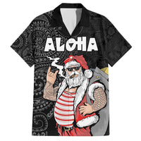 Hawaii Aloha Santa Claus Funny Polynesian Tattoo Family Matching Short Sleeve Bodycon Dress and Hawaiian Shirt Black Color LT03 Dad's Shirt - Short Sleeve Black - Polynesian Pride