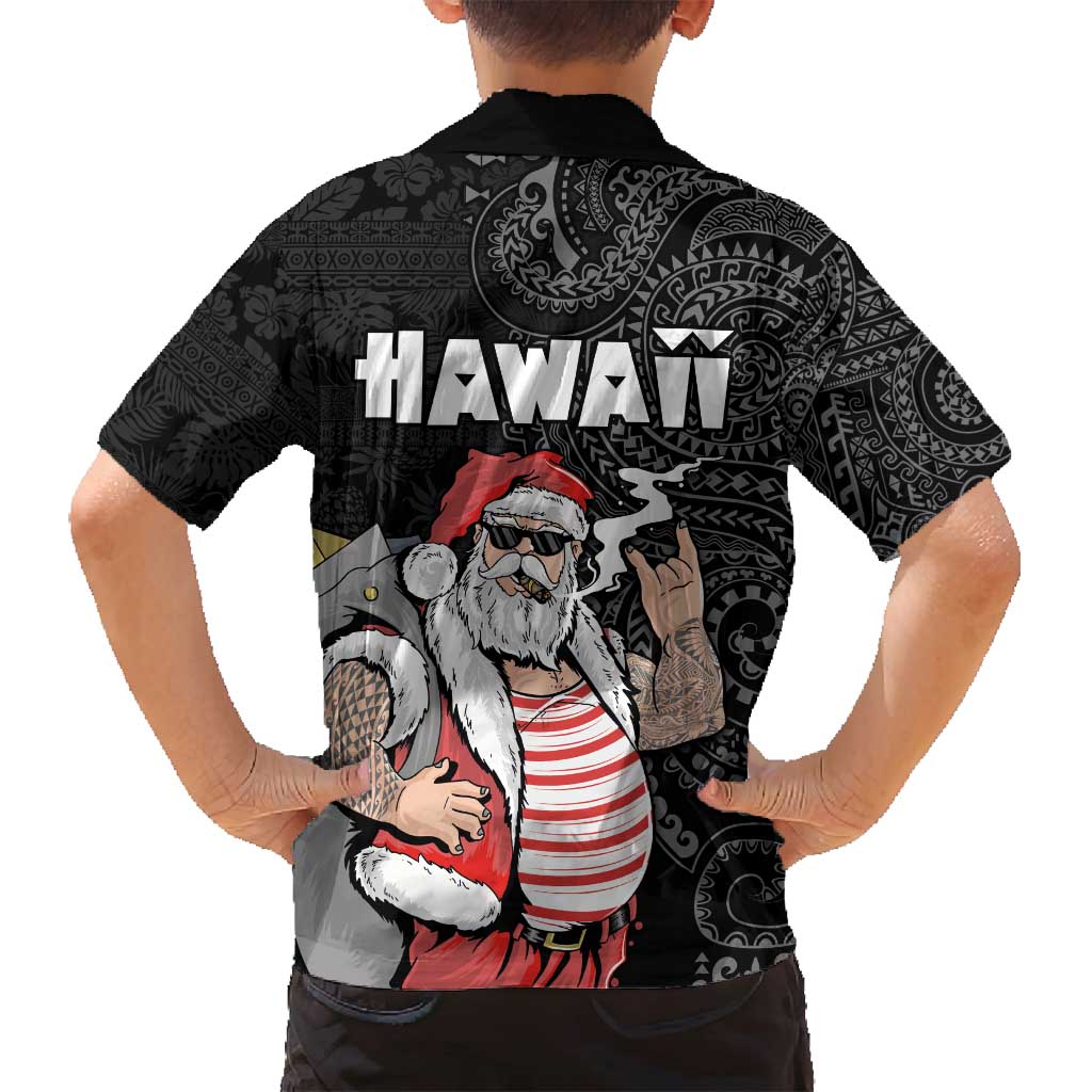 Hawaii Aloha Santa Claus Funny Polynesian Tattoo Family Matching Summer Maxi Dress and Hawaiian Shirt Black Color LT03 - Polynesian Pride