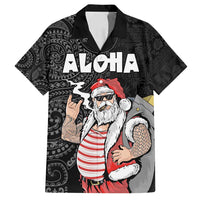Hawaii Aloha Santa Claus Funny Polynesian Tattoo Family Matching Summer Maxi Dress and Hawaiian Shirt Black Color LT03 Dad's Shirt - Short Sleeve Black - Polynesian Pride