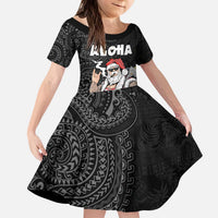 Hawaii Aloha Santa Claus Funny Polynesian Tattoo Kid Short Sleeve Dress Black Color LT03 KID Black - Polynesian Pride