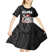 Hawaii Aloha Santa Claus Funny Polynesian Tattoo Kid Short Sleeve Dress Black Color LT03 - Polynesian Pride