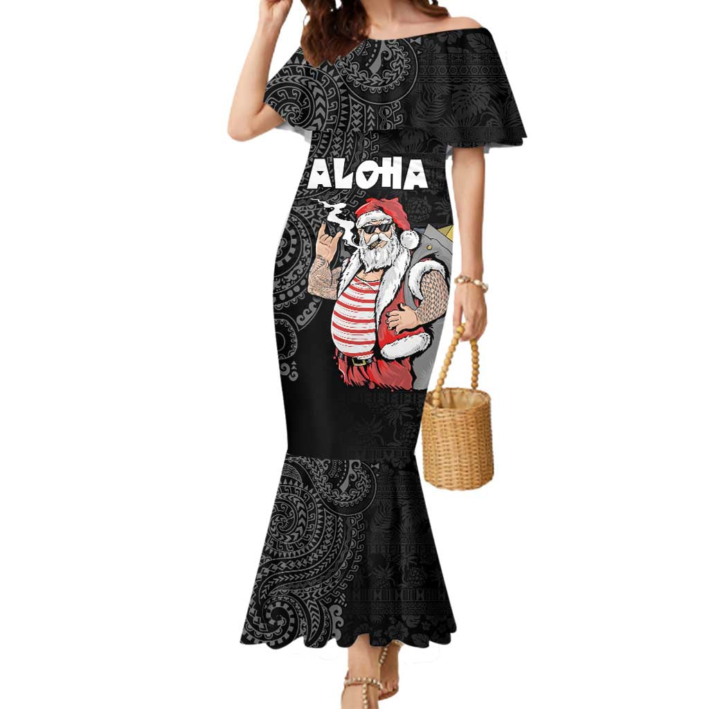 Hawaii Aloha Santa Claus Funny Polynesian Tattoo Mermaid Dress Black Color LT03 Women Black - Polynesian Pride