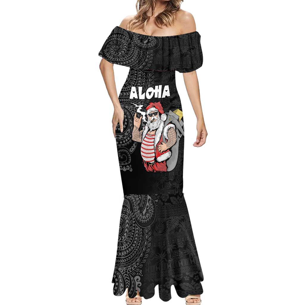 Hawaii Aloha Santa Claus Funny Polynesian Tattoo Mermaid Dress Black Color LT03 - Polynesian Pride