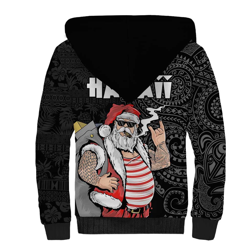 Hawaii Aloha Santa Claus Funny Polynesian Tattoo Sherpa Hoodie Black Color LT03 - Polynesian Pride