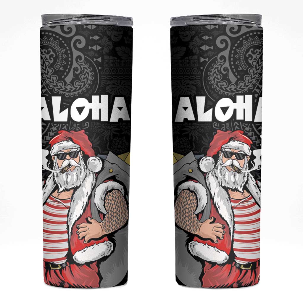Hawaii Aloha Santa Claus Funny Polynesian Tattoo Skinny Tumbler Black Color LT03 Black - Polynesian Pride