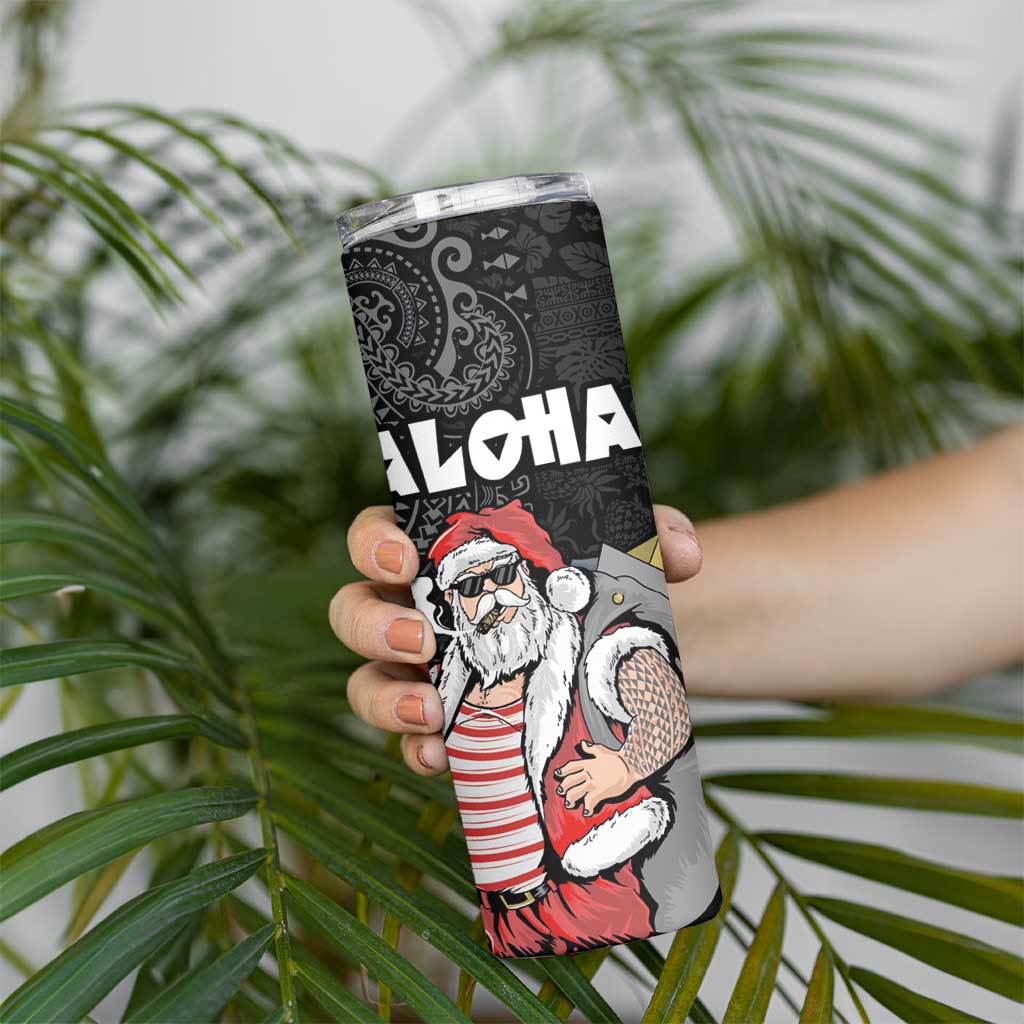 Hawaii Aloha Santa Claus Funny Polynesian Tattoo Skinny Tumbler Black Color LT03 - Polynesian Pride