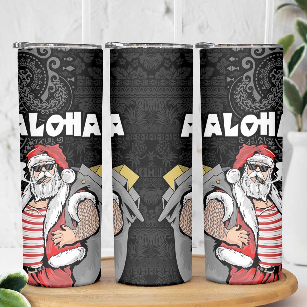 Hawaii Aloha Santa Claus Funny Polynesian Tattoo Skinny Tumbler Black Color LT03 - Polynesian Pride