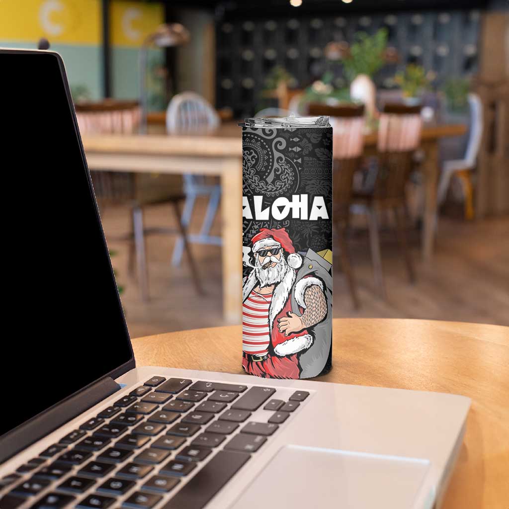 Hawaii Aloha Santa Claus Funny Polynesian Tattoo Skinny Tumbler Black Color LT03 - Polynesian Pride
