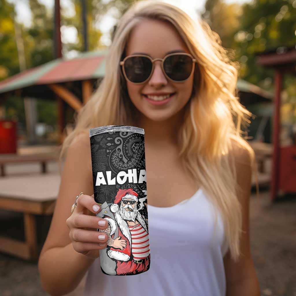 Hawaii Aloha Santa Claus Funny Polynesian Tattoo Skinny Tumbler Black Color LT03 - Polynesian Pride