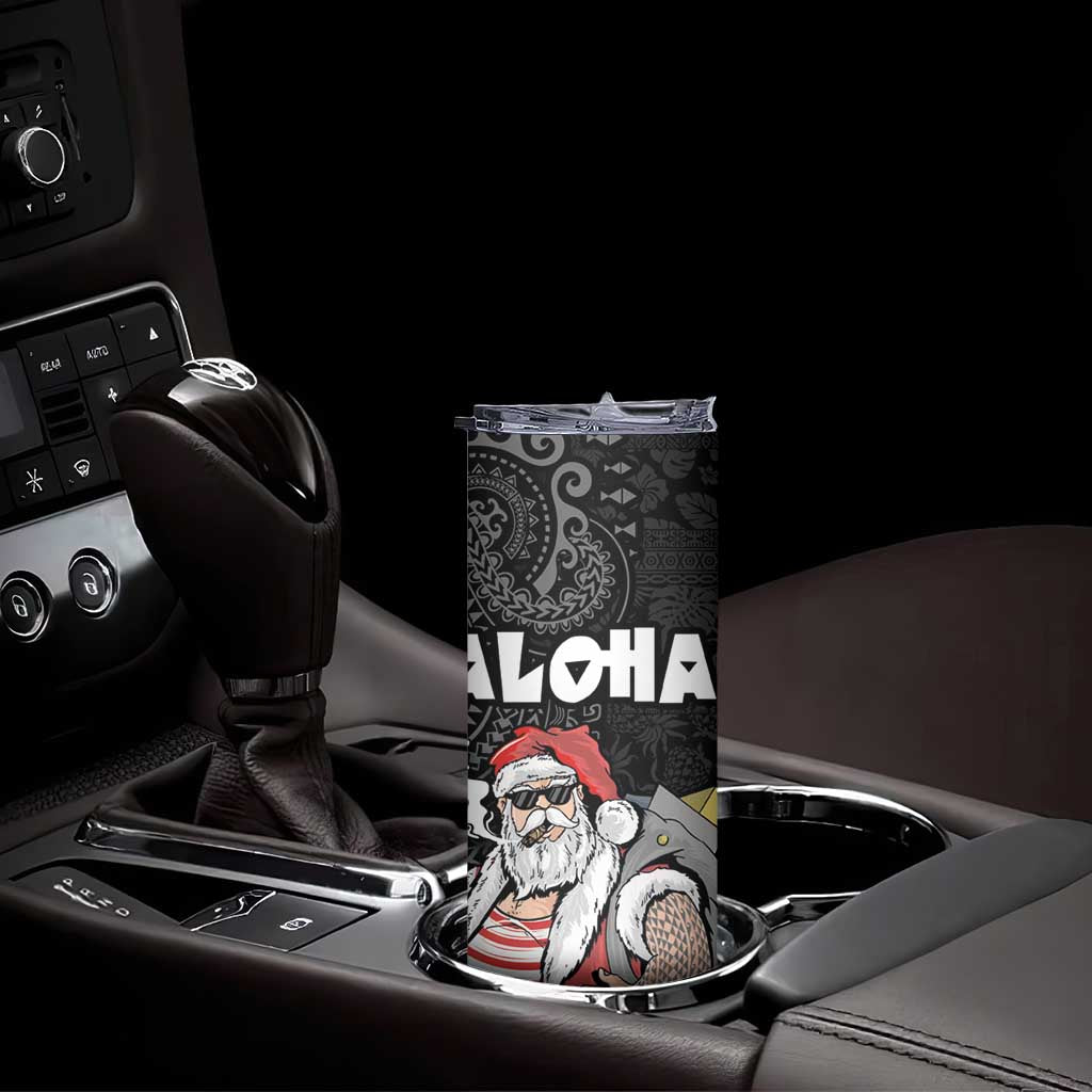 Hawaii Aloha Santa Claus Funny Polynesian Tattoo Skinny Tumbler Black Color LT03 - Polynesian Pride