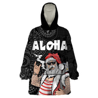 Hawaii Aloha Santa Claus Funny Polynesian Tattoo Wearable Blanket Hoodie Black Color LT03 One Size Black - Polynesian Pride