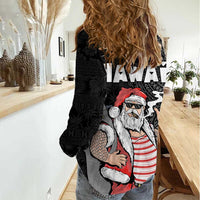 Hawaii Aloha Santa Claus Funny Polynesian Tattoo Women Casual Shirt Black Color LT03 - Polynesian Pride