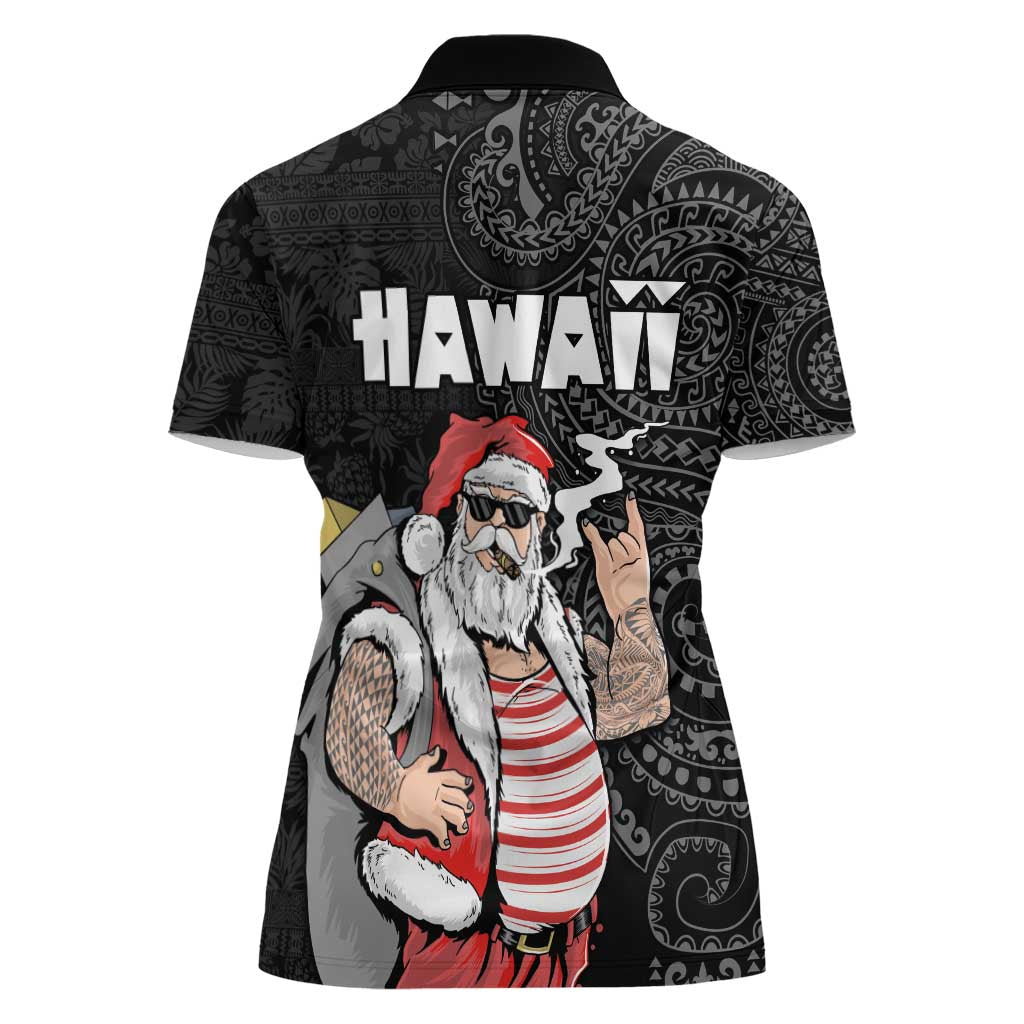 Hawaii Aloha Santa Claus Funny Polynesian Tattoo Women Polo Shirt Black Color LT03 - Polynesian Pride