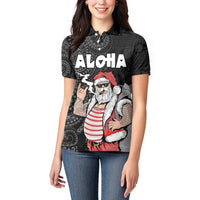 Hawaii Aloha Santa Claus Funny Polynesian Tattoo Women Polo Shirt Black Color LT03 - Polynesian Pride