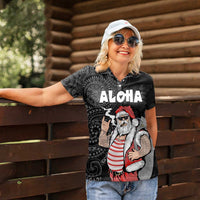 Hawaii Aloha Santa Claus Funny Polynesian Tattoo Women Polo Shirt Black Color LT03 - Polynesian Pride
