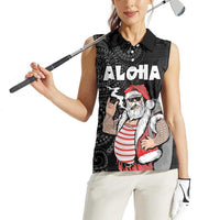 Hawaii Aloha Santa Claus Funny Polynesian Tattoo Women Sleeveless Polo Shirt Black Color LT03 - Polynesian Pride